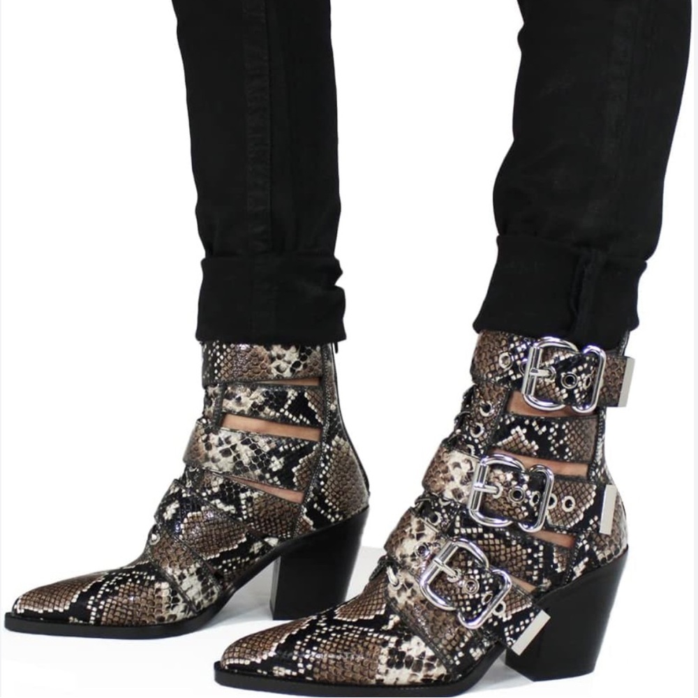 Snakeskin Buckle Ankle Boots